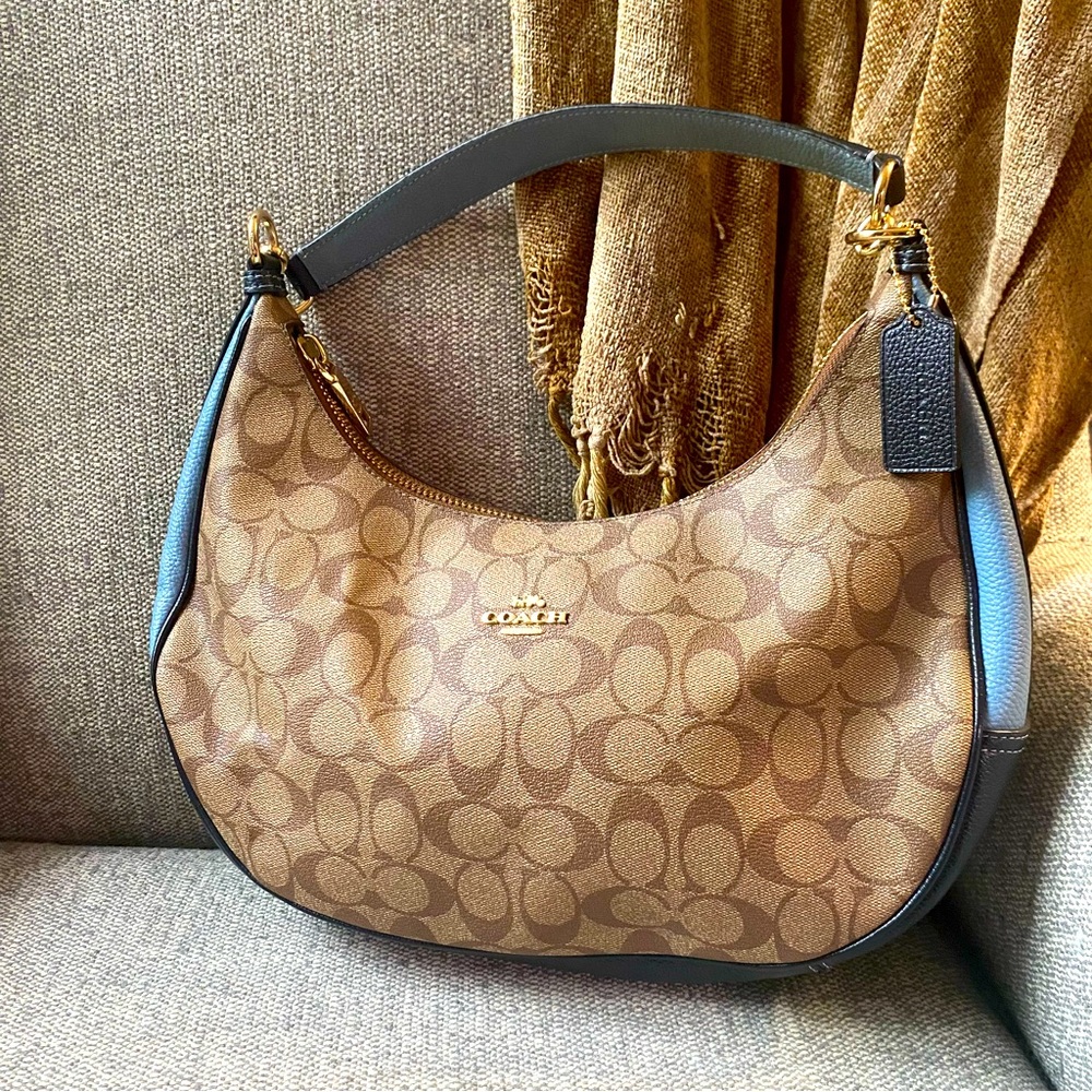Coach Purse Harley In Colorblock Signature 25897 Khaki Blue Leather Hobo Bag